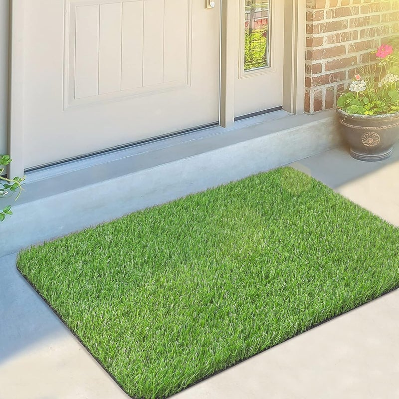 OLanto Artificial Grass Door Mat, Turf Grass Front Door Mats Outdoor/Indoor, Realistic Fake Grass Rug for Entrance, Dog, Patio, Camper, Home Decor, 24" x 36" - Image 1